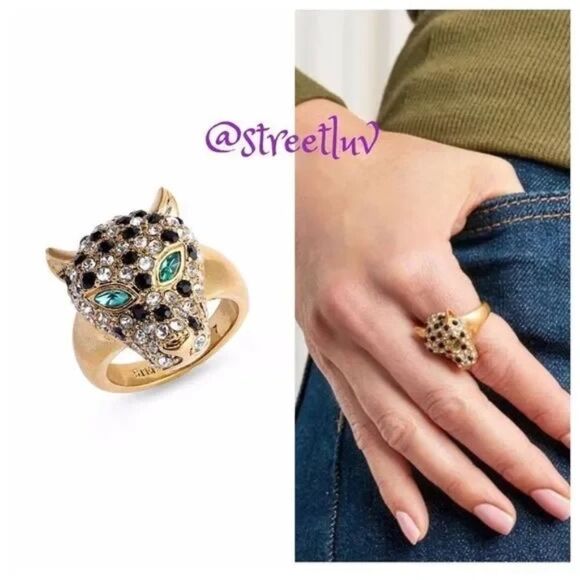 stella & dot ~ pavé & gold roar cocktail ring ~ cheetah panther RARE ~ size 7 - Picture 1 of 9